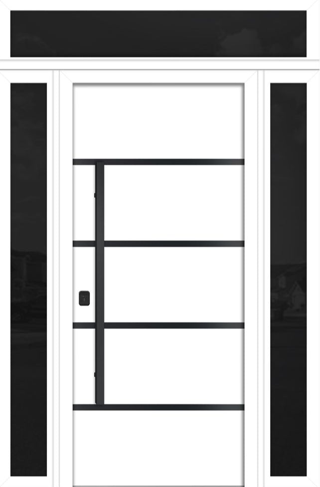Nova Inox S3 Modern Exterior Single Door 36x80 with 2 Sidelight and Transom - Unit 62x95 1/2 Black Stainless Steel - White - Doors and Beyond