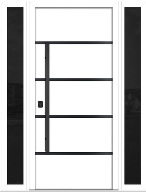 Nova Inox S3 Modern Exterior Single Door W/ (2) 12" Sidelight - Unit 62x81 3/8 Black Stainless Steel - White - Doors and Beyond