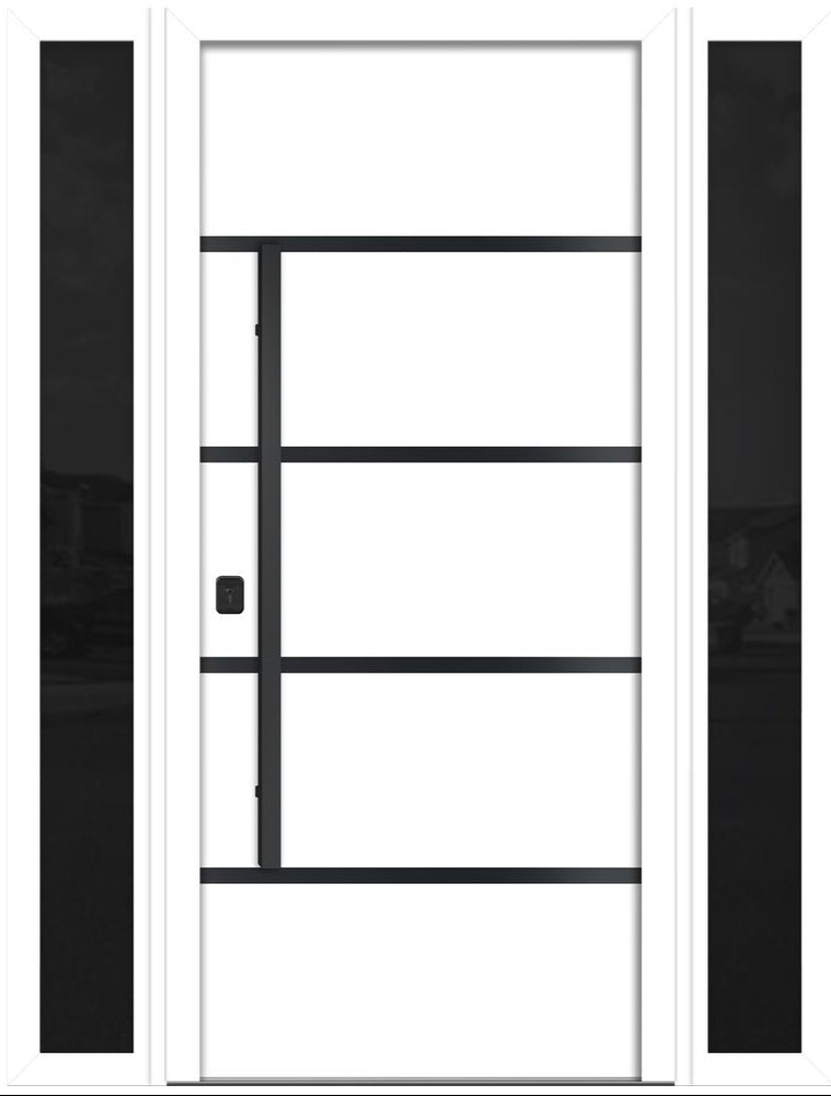 Nova Inox S3 Modern Exterior Single Door W/ (2) 12" Sidelight - Unit 62x81 3/8 Black Stainless Steel - White - Doors and Beyond
