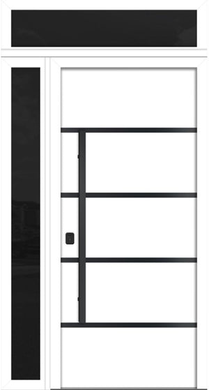 Nova Inox S3 Modern Exterior Single Door 36x80 with Sidelight and Transom - Unit 50x95 1/2 Black Stainless Steel- White - Doors and Beyond