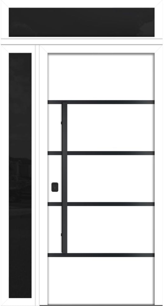 Nova Inox S3 Modern Exterior Single Door 36x80 with Sidelight and Transom - Unit 50x95 1/2 Black Stainless Steel- White - Doors and Beyond