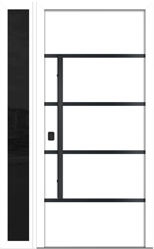Nova Inox S3 Modern Exterior Single Door W/ (1) 12" Sidelight - Unit 50x81 3/8 Black Stainless Steel - White - Doors and Beyond