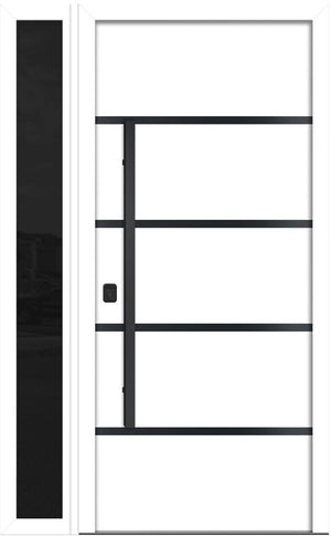 Nova Inox S3 Modern Exterior Single Door W/ (1) 12" Sidelight - Unit 50x81 3/8 Black Stainless Steel - White - Doors and Beyond