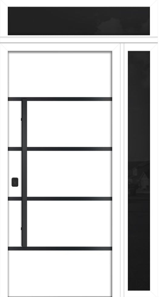 Nova Inox S3 Modern Exterior Single Door 36x80 with Sidelight and Transom - Unit 50x95 1/2 Black Stainless Steel- White - Doors and Beyond