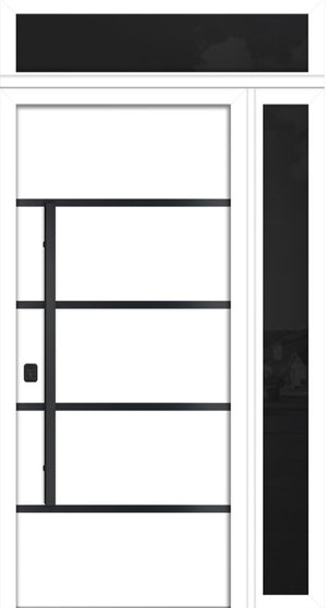 Nova Inox S3 Modern Exterior Single Door 36x80 with Sidelight and Transom - Unit 50x95 1/2 Black Stainless Steel- White - Doors and Beyond