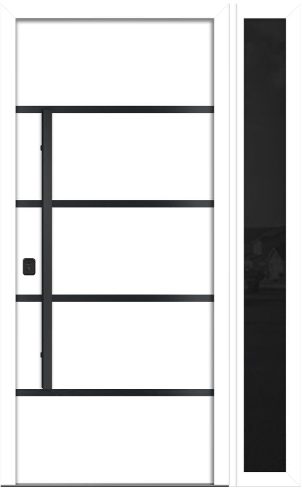 Nova Inox S3 Modern Exterior Single Door W/ (1) 12" Sidelight - Unit 50x81 3/8 Black Stainless Steel - White - Doors and Beyond