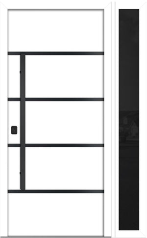 Nova Inox S3 Modern Exterior Single Door W/ (1) 12" Sidelight - Unit 50x81 3/8 Black Stainless Steel - White - Doors and Beyond