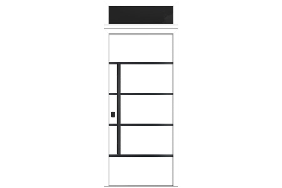 Nova Inox S3 Modern Exterior Single Door 36x80 Black Stainless Steel with Transom - Unit Size 38 x 95 1/2”- White - Doors and Beyond