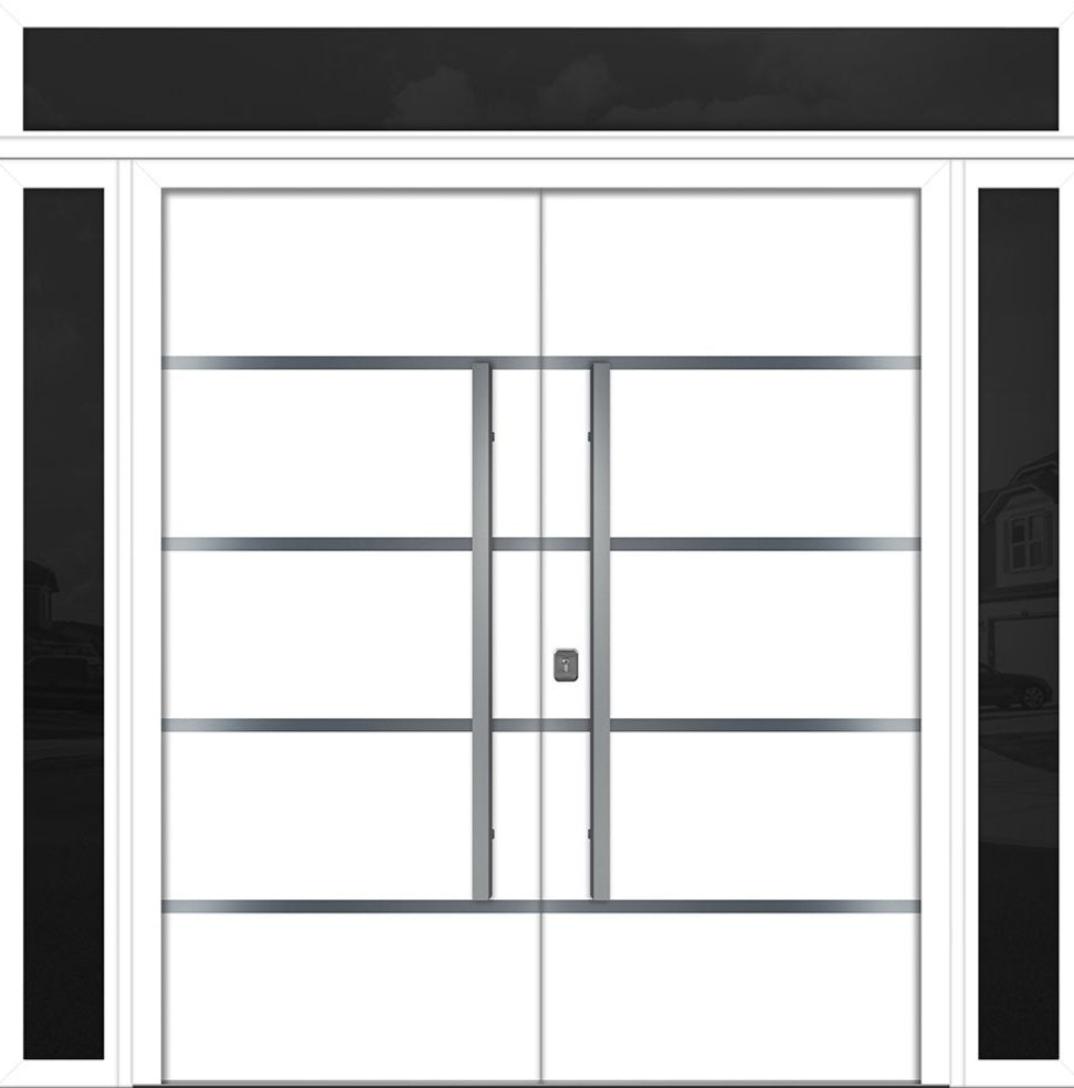 Nova Inox S3 Modern Exterior Double Door 72x80 W/ (2) 12" Sidelight and Transom - Unit 98x95 3/8 - White - Doors and Beyond