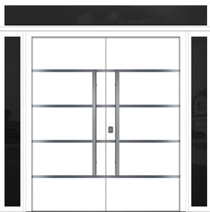 Nova Inox S3 Modern Exterior Double Door 72x80 W/ (2) 12" Sidelight and Transom - Unit 98x95 3/8 - White - Doors and Beyond