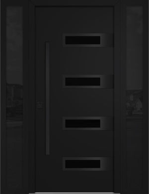 Nova Inox S4 Modern Exterior Single Door W/ (2) 12" Sidelight - Unit 62x81 3/8 Black Stainless Steel - Black - Doors and Beyond