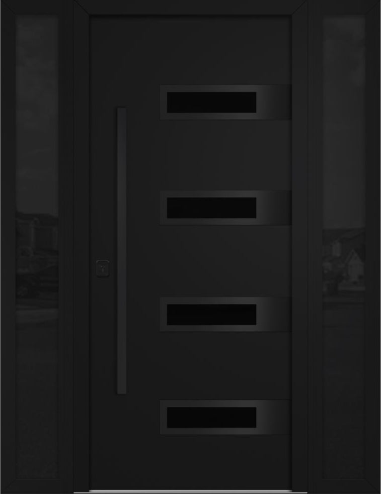 Nova Inox S4 Modern Exterior Single Door W/ (2) 12" Sidelight - Unit 62x81 3/8 Black Stainless Steel - Black - Doors and Beyond