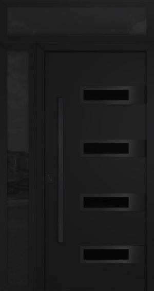 Nova Inox S4 Modern Exterior Single Door 36x80 with Sidelight and Transom - Unit 50x95 1/2 Black Stainless Steel - Black - Doors and Beyond