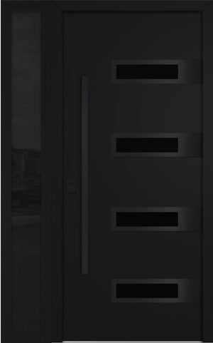 Nova Inox S4 Modern Exterior Single Door W/ (1) 12" Sidelight - Unit 50x81 3/8 Black Stainless Steel - Black - Doors and Beyond