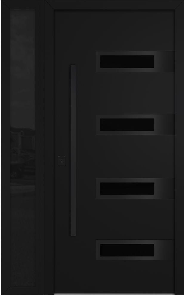 Nova Inox S4 Modern Exterior Single Door W/ (1) 12" Sidelight - Unit 50x81 3/8 Black Stainless Steel - Black - Doors and Beyond