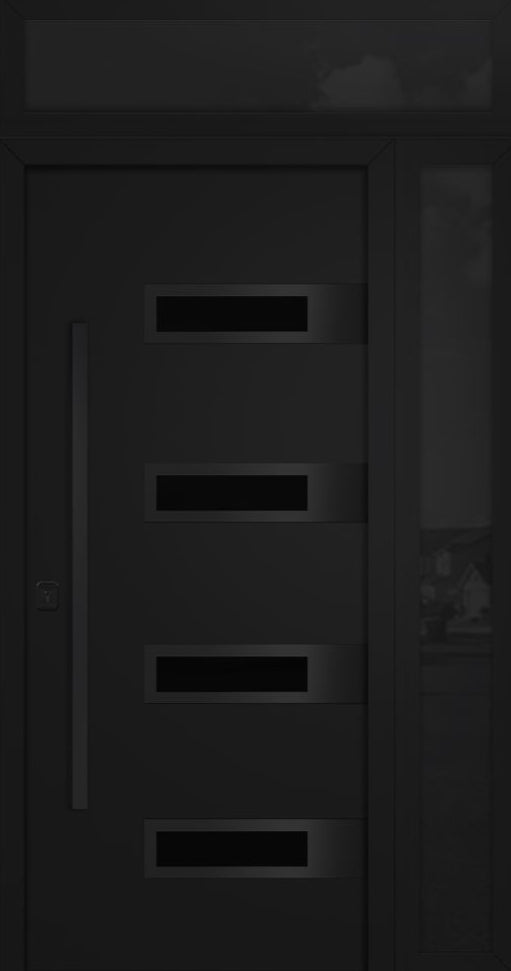 Nova Inox S4 Modern Exterior Single Door 36x80 with Sidelight and Transom - Unit 50x95 1/2 Black Stainless Steel - Black - Doors and Beyond