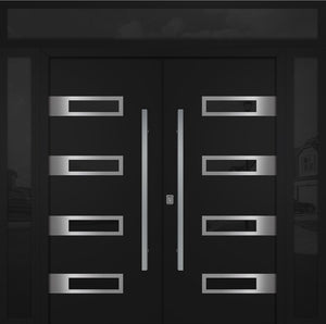 Nova Inox S4 Modern Exterior Double Door 72x80 W/ (2) 12" Sidelight and Transom - Unit 98x95 3/8- Black - Doors and Beyond