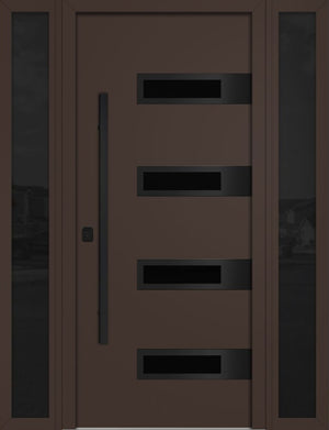 Nova Inox S4 Modern Exterior Single Door W/ (2) 12" Sidelight - Unit 62x81 3/8 Black Stainless Steel - Brown - Doors and Beyond