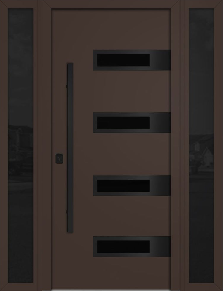Nova Inox S4 Modern Exterior Single Door W/ (2) 12" Sidelight - Unit 62x81 3/8 Black Stainless Steel - Brown - Doors and Beyond