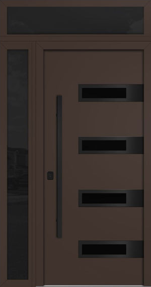Nova Inox S4 Modern Exterior Single Door 36x80 with Sidelight and Transom - Unit 50x95 1/2 Black Stainless Steel - Brown - Doors and Beyond