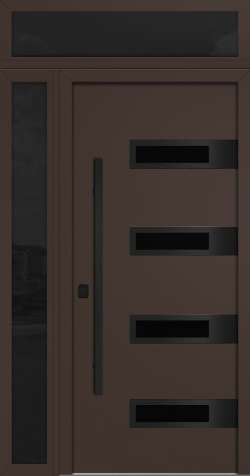 Nova Inox S4 Modern Exterior Single Door 36x80 with Sidelight and Transom - Unit 50x95 1/2 Black Stainless Steel - Brown - Doors and Beyond