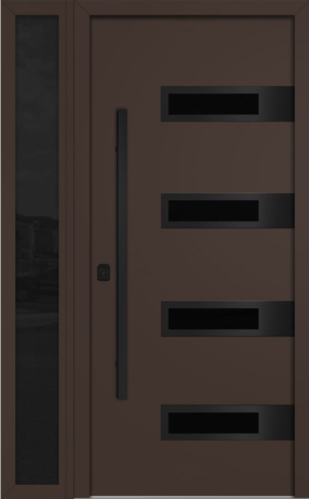 Nova Inox S4 Modern Exterior Single Door W/ (1) 12" Sidelight - Unit 50x81 3/8 Black Stainless Steel - Brown - Doors and Beyond