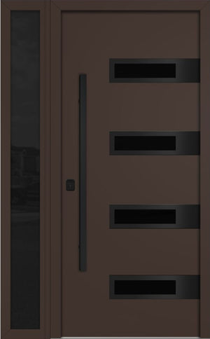 Nova Inox S4 Modern Exterior Single Door W/ (1) 12" Sidelight - Unit 50x81 3/8 Black Stainless Steel - Brown - Doors and Beyond