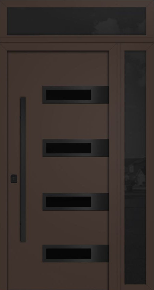 Nova Inox S4 Modern Exterior Single Door 36x80 with Sidelight and Transom - Unit 50x95 1/2 Black Stainless Steel - Brown - Doors and Beyond