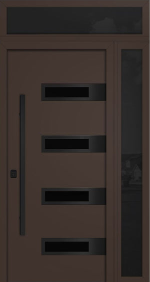 Nova Inox S4 Modern Exterior Single Door 36x80 with Sidelight and Transom - Unit 50x95 1/2 Black Stainless Steel - Brown - Doors and Beyond