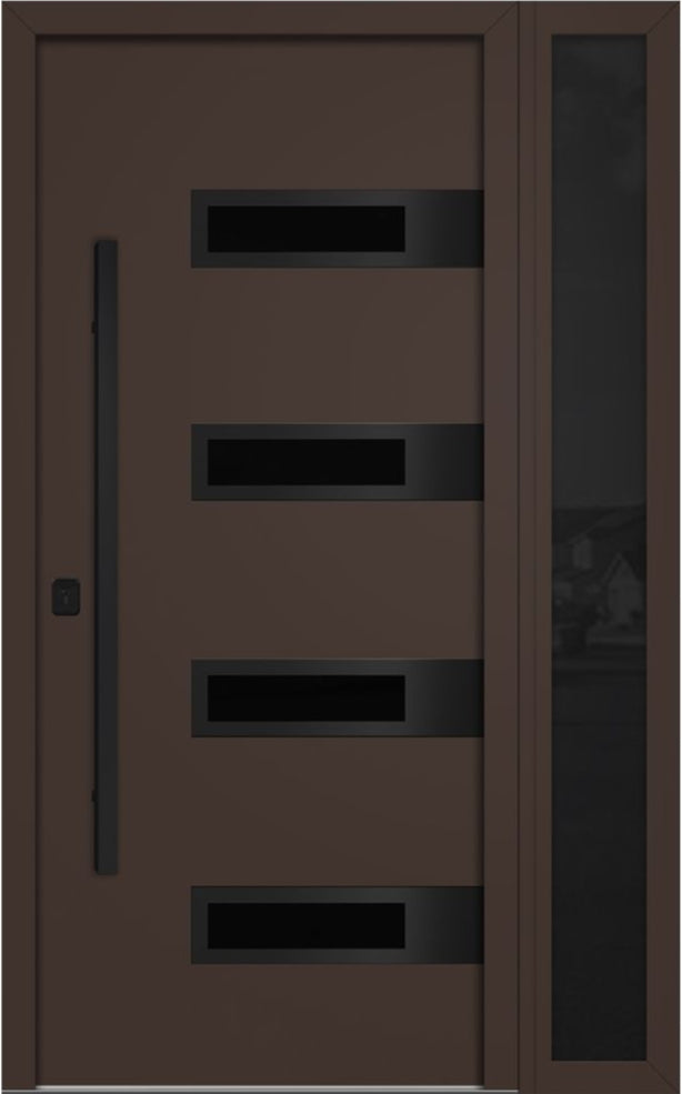 Nova Inox S4 Modern Exterior Single Door W/ (1) 12" Sidelight - Unit 50x81 3/8 Black Stainless Steel - Brown - Doors and Beyond