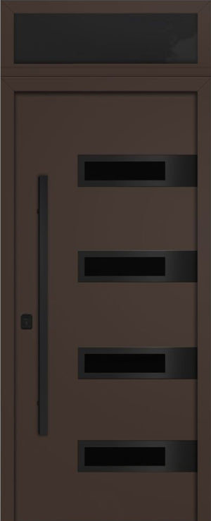 Nova Inox S4 Modern Exterior Single Door 36x80 Black Stainless Steel with Transom - Unit Size 38 x 95 1/2”- Brown - Doors and Beyond
