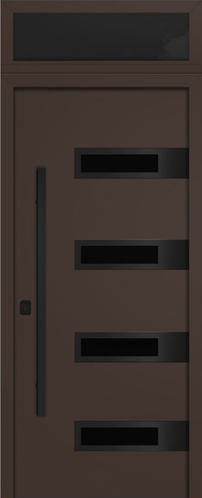 Nova Inox S4 Modern Exterior Single Door 36x80 Black Stainless Steel with Transom - Unit Size 38 x 95 1/2”- Brown - Doors and Beyond