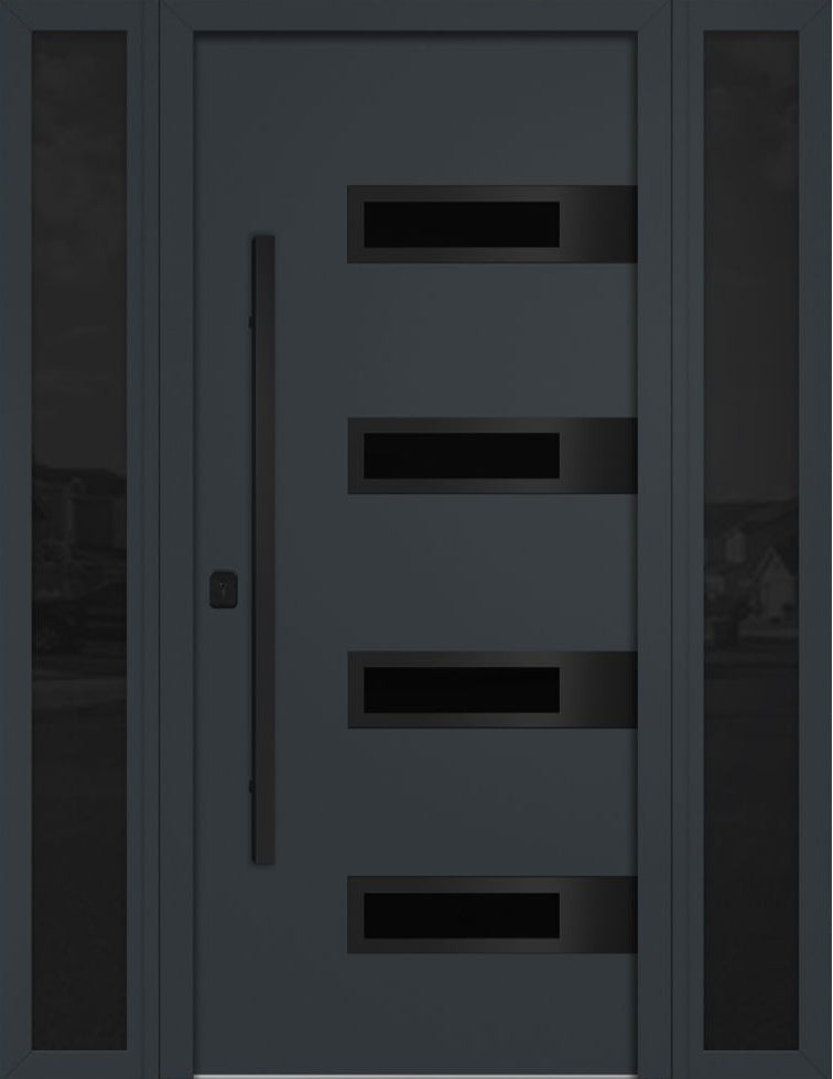 Nova Inox S4 Modern Exterior Single Door W/ (2) 12" Sidelight - Unit 62x81 3/8 Black Stainless Steel - Gray - Doors and Beyond