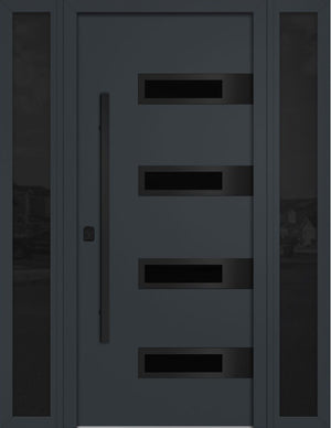 Nova Inox S4 Modern Exterior Single Door W/ (2) 12" Sidelight - Unit 62x81 3/8 Black Stainless Steel - Gray - Doors and Beyond