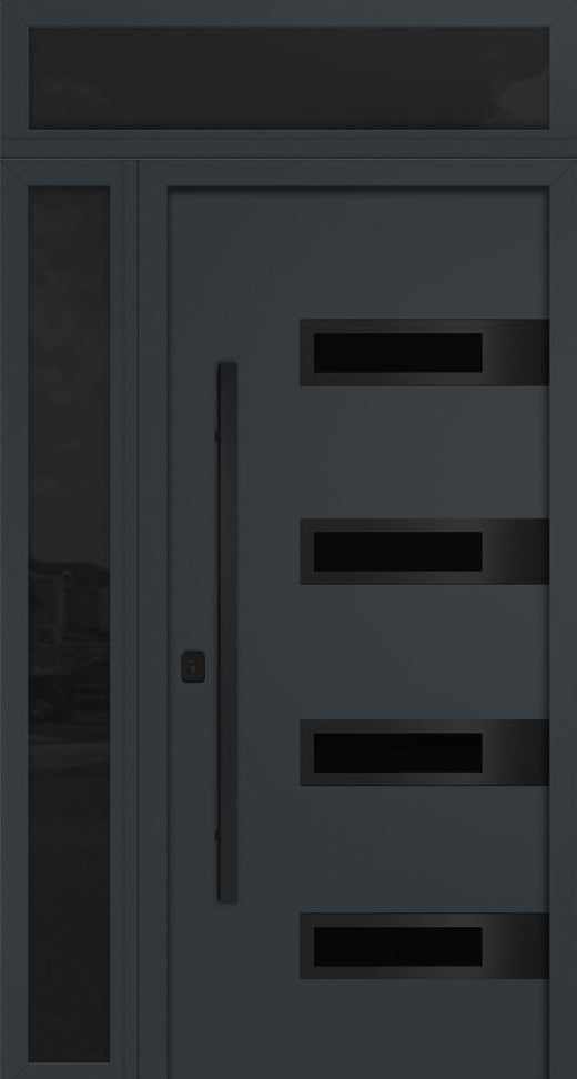 Nova Inox S4 Modern Exterior Single Door 36x80 with Sidelight and Transom - Unit 50x95 1/2 Black Stainless Steel - Gray - Doors and Beyond
