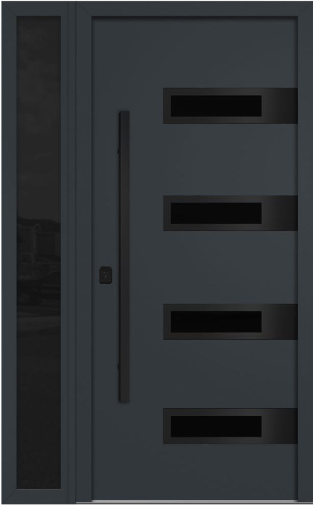 Nova Inox S4 Modern Exterior Single Door W/ (1) 12" Sidelight - Unit 50x81 3/8 Black Stainless Steel - Gray - Doors and Beyond