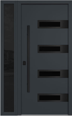 Nova Inox S4 Modern Exterior Single Door W/ (1) 12" Sidelight - Unit 50x81 3/8 Black Stainless Steel - Gray - Doors and Beyond