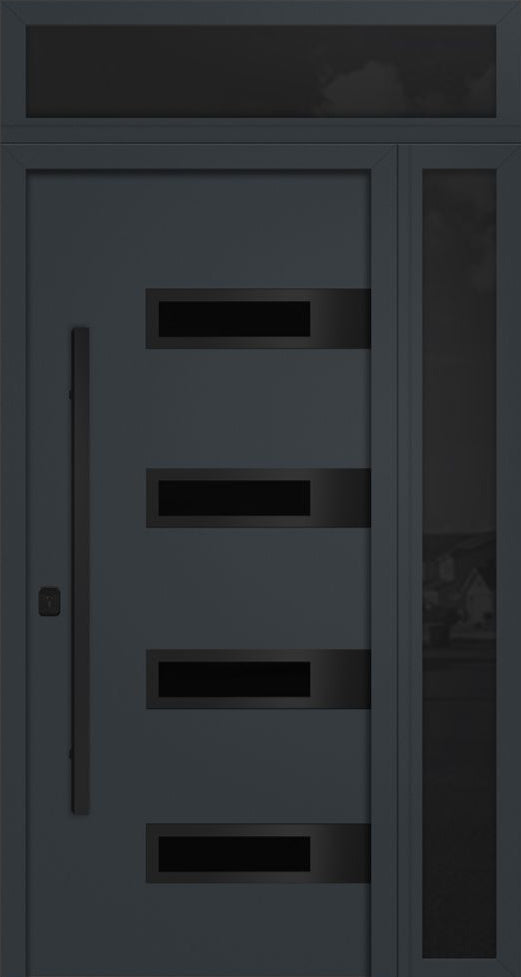 Nova Inox S4 Modern Exterior Single Door 36x80 with Sidelight and Transom - Unit 50x95 1/2 Black Stainless Steel - Gray - Doors and Beyond