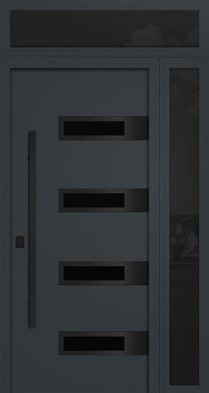 Nova Inox S4 Modern Exterior Single Door 36x80 with Sidelight and Transom - Unit 50x95 1/2 Black Stainless Steel - Gray - Doors and Beyond