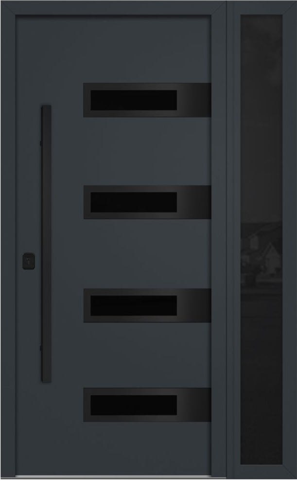 Nova Inox S4 Modern Exterior Single Door W/ (1) 12" Sidelight - Unit 50x81 3/8 Black Stainless Steel - Gray - Doors and Beyond