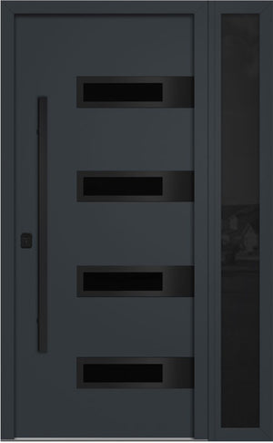 Nova Inox S4 Modern Exterior Single Door W/ (1) 12" Sidelight - Unit 50x81 3/8 Black Stainless Steel - Gray - Doors and Beyond