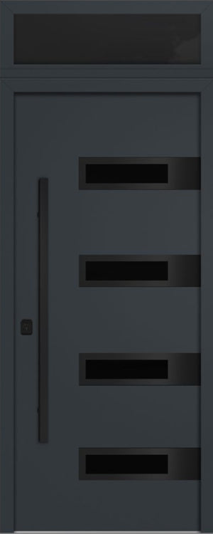 Nova Inox S4 Modern Exterior Single Door 36x80 Black Stainless Steel with Transom - Unit Size 38 x 95 1/2”- Gray - Doors and Beyond