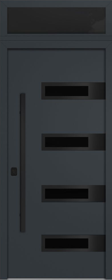 Nova Inox S4 Modern Exterior Single Door 36x80 Black Stainless Steel with Transom - Unit Size 38 x 95 1/2”- Gray - Doors and Beyond