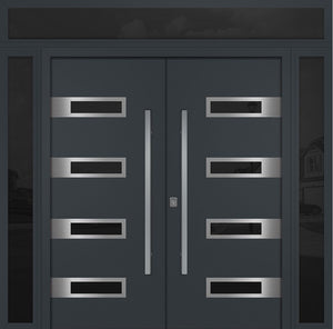 Nova Inox S4 Modern Exterior Double Door 72x80 W/ (2) 12" Sidelight and Transom - Unit 98x95 3/8 - Gray - Doors and Beyond