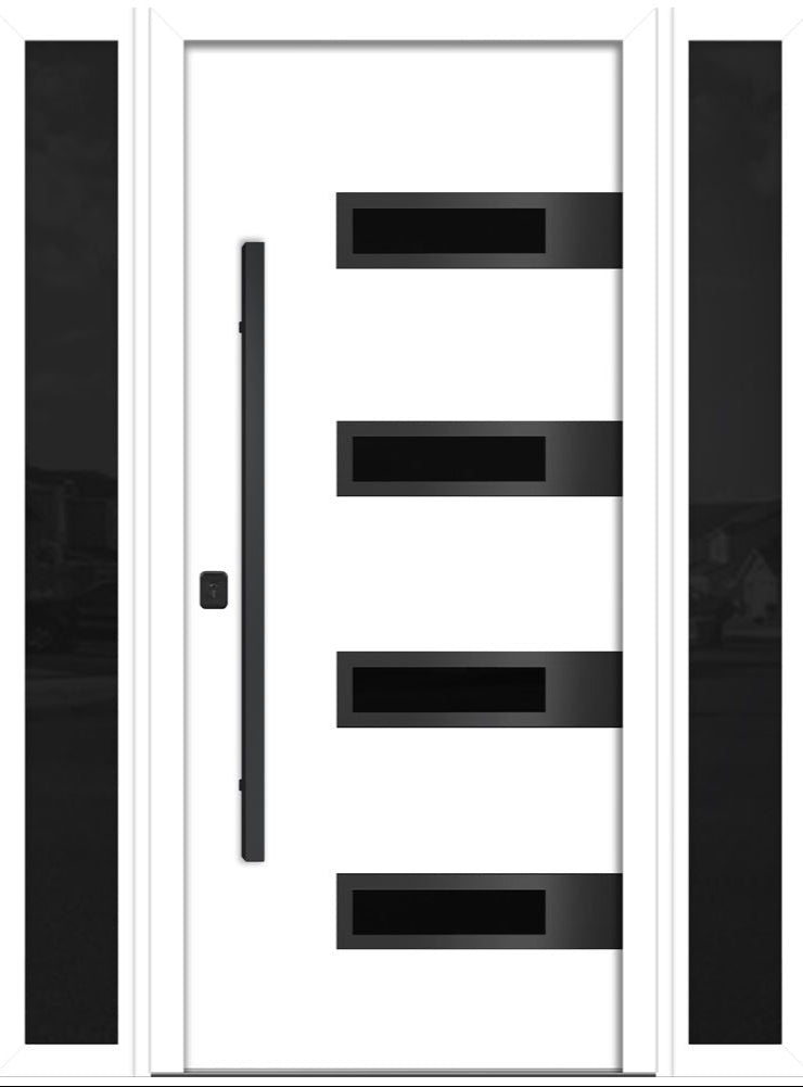 Nova Inox S4 Modern Exterior Single Door W/ (2) 12" Sidelight - Unit 62x81 3/8 Black Stainless Steel - White - Doors and Beyond