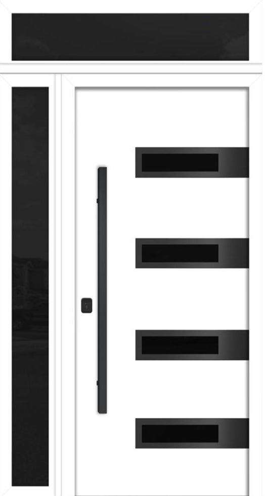 Nova Inox S4 Modern Exterior Single Door 36x80 with Sidelight and Transom - Unit 50x95 1/2 Black Stainless Steel- White - Doors and Beyond