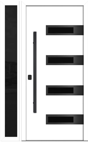 Nova Inox S4 Modern Exterior Single Door W/ (1) 12" Sidelight - Unit 50x81 3/8 Black Stainless Steel - White - Doors and Beyond