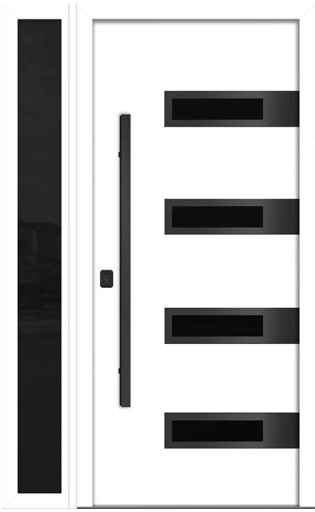 Nova Inox S4 Modern Exterior Single Door W/ (1) 12" Sidelight - Unit 50x81 3/8 Black Stainless Steel - White - Doors and Beyond