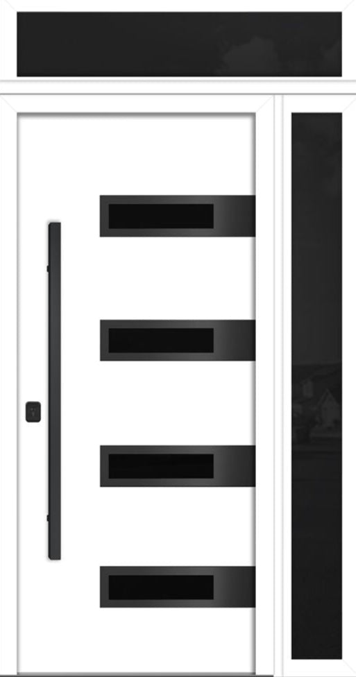 Nova Inox S4 Modern Exterior Single Door 36x80 with Sidelight and Transom - Unit 50x95 1/2 Black Stainless Steel- White - Doors and Beyond
