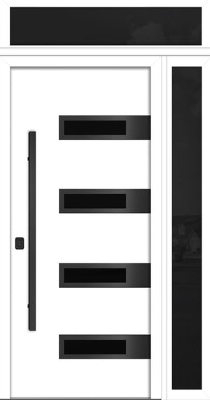 Nova Inox S4 Modern Exterior Single Door 36x80 with Sidelight and Transom - Unit 50x95 1/2 Black Stainless Steel- White - Doors and Beyond